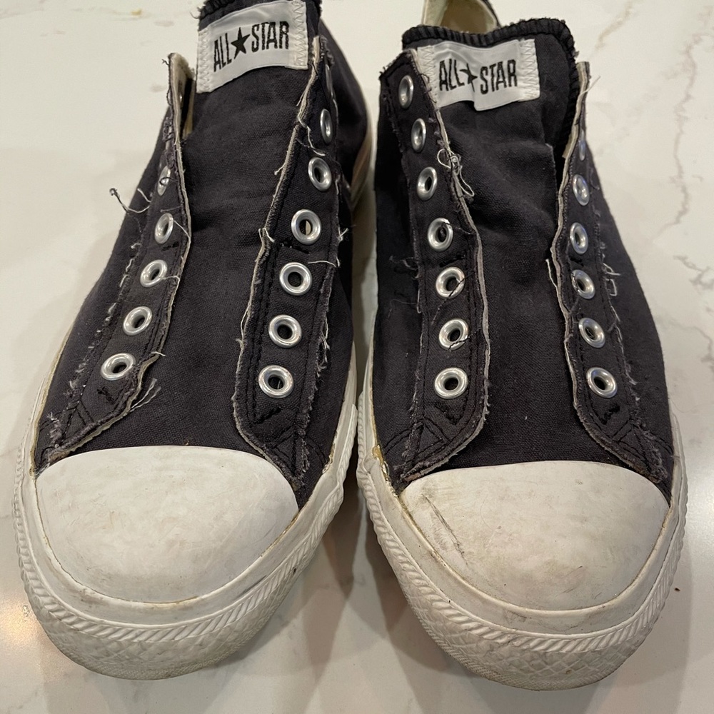 Black distressed Converse Slip On Sneakers